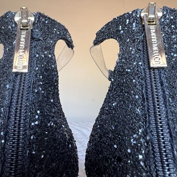 Tamara Mellon Frontline Black Glitter Crystal Heeled Sandals US 7 EU 37.5 Formal - Picture 11 of 16